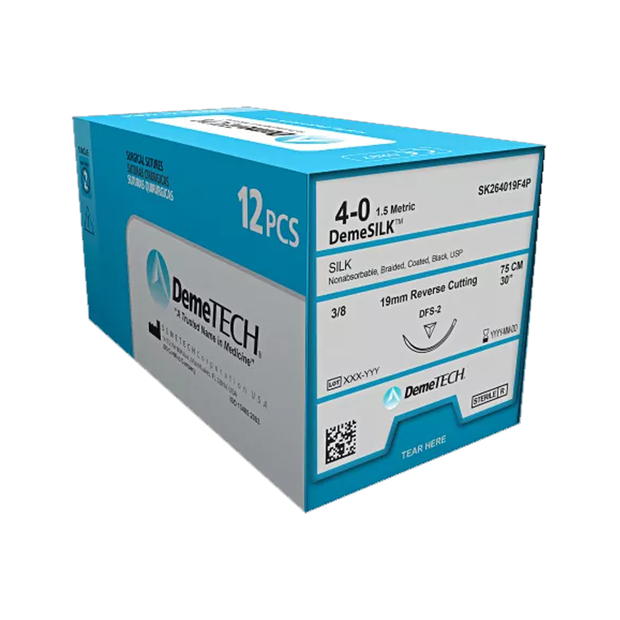 DemeSILK Sterile Silk Suture: 3/0 Reversecutting - 1/2 22mm - 75cm (12)