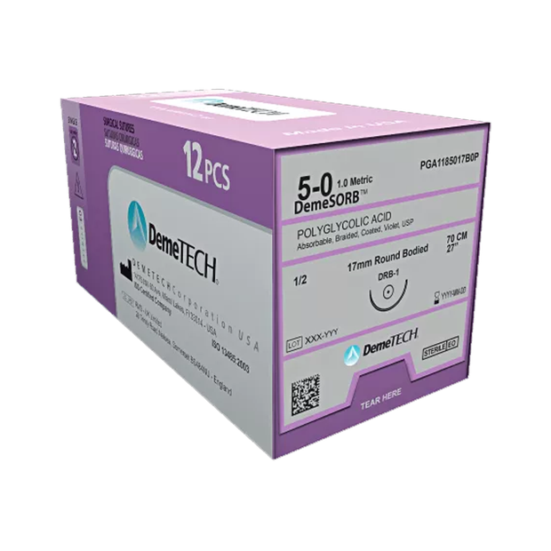 DemeSORB Absorbable PGA Suture: 5/0 Tapercutting - 3/8 13mm - 75cm (12)