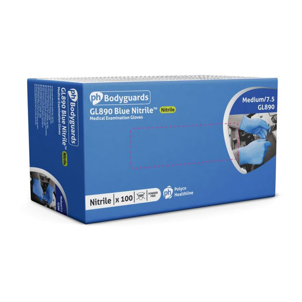 Bodyguards GL890 Blue Nitrile Examination Gloves - XL (100)