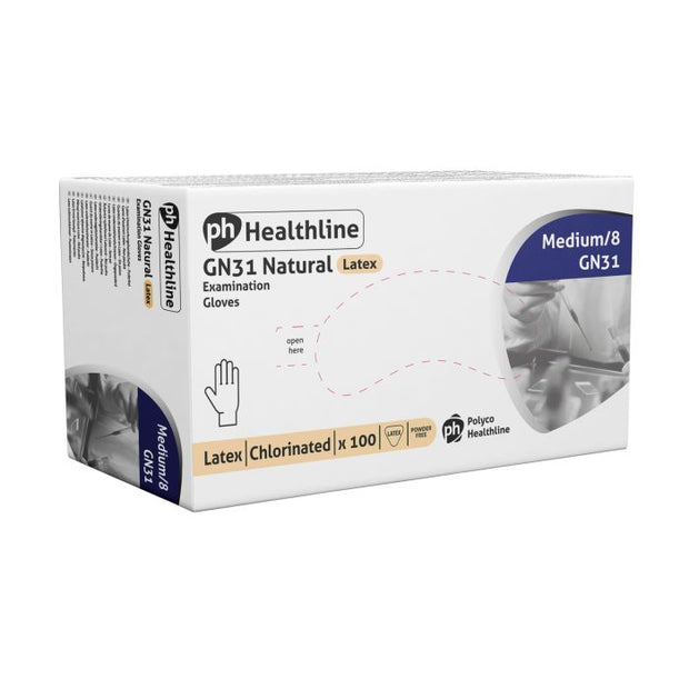 Powdered Latex Gloves | GN31 Natural Latex Examination Gloves - L (100) - 0