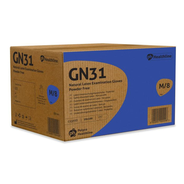 Powdered Latex Gloves | GN31 Natural Latex Examination Gloves - L (100) - 3